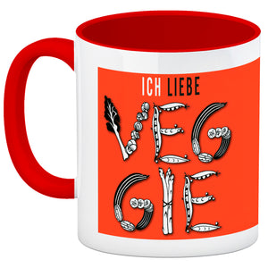 Ich liebe Veggie Kaffeebecher mit Gemüse Motiv in orange