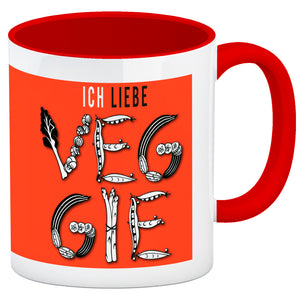 Ich liebe Veggie Kaffeebecher mit Gemüse Motiv in orange