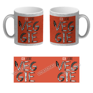 Ich liebe Veggie Kaffeebecher mit Gemüse Motiv in orange