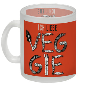Ich liebe Veggie Kaffeebecher mit Gemüse Motiv in orange
