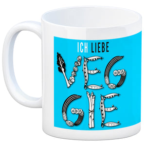 Ich liebe Veggie Kaffeebecher mit Gemüse Motiv in orange