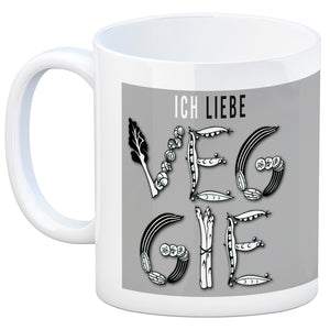 Ich liebe Veggie Kaffeebecher mit Gemüse Motiv in orange