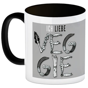 Ich liebe Veggie Kaffeebecher mit Gemüse Motiv in orange