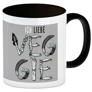 Ich liebe Veggie Kaffeebecher mit Gemüse Motiv in orange