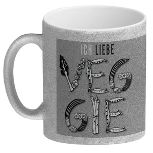 Ich liebe Veggie Kaffeebecher mit Gemüse Motiv in orange