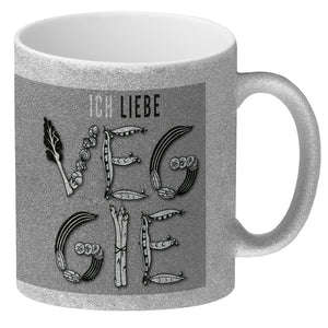 Ich liebe Veggie Kaffeebecher mit Gemüse Motiv in orange