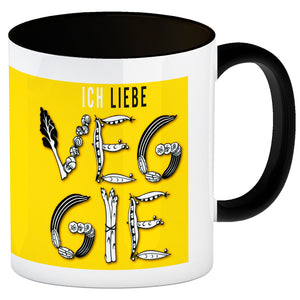 Ich liebe Veggie Kaffeebecher mit Gemüse Motiv in orange