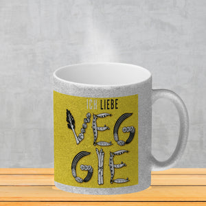 Ich liebe Veggie Kaffeebecher mit Gemüse Motiv in orange