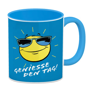 Geniesse den Tag! Kaffeebecher mit strahlender Sonne