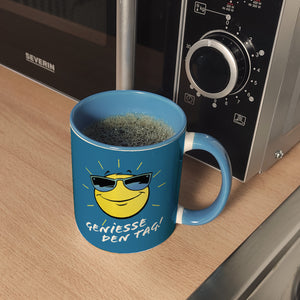 Geniesse den Tag! Kaffeebecher mit strahlender Sonne