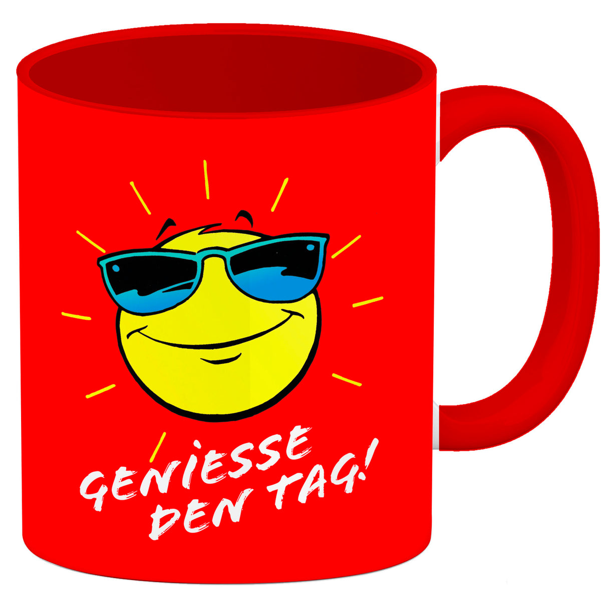 Geniesse den Tag! Kaffeebecher mit strahlender Sonne