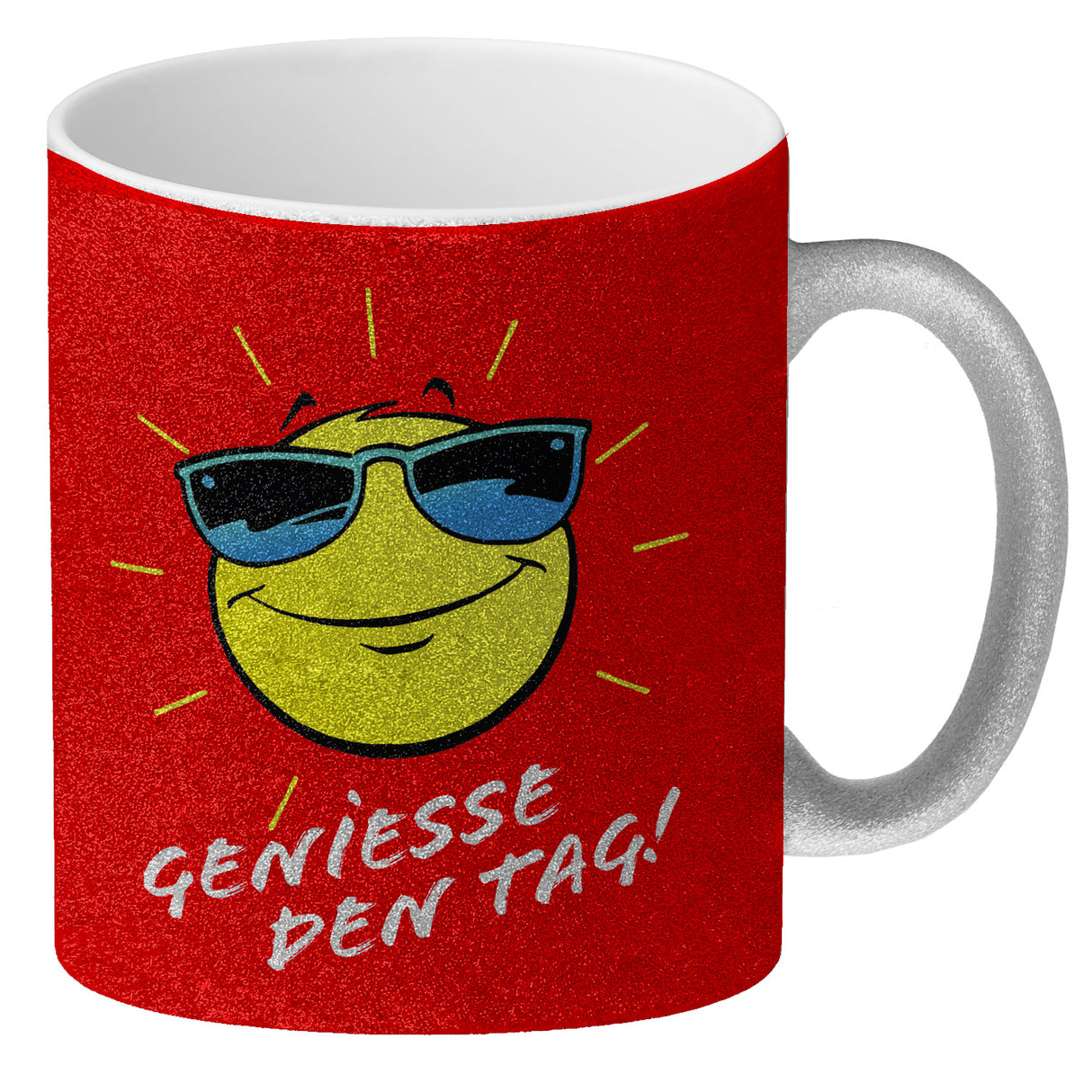 Geniesse den Tag! Kaffeebecher mit strahlender Sonne