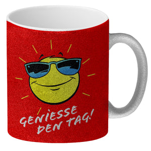 Geniesse den Tag! Kaffeebecher mit strahlender Sonne