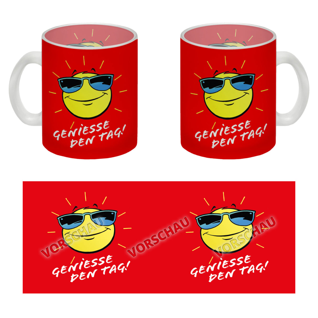 Geniesse den Tag! Kaffeebecher mit strahlender Sonne