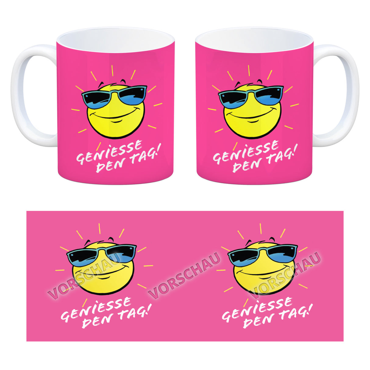 Geniesse den Tag! Kaffeebecher mit strahlender Sonne