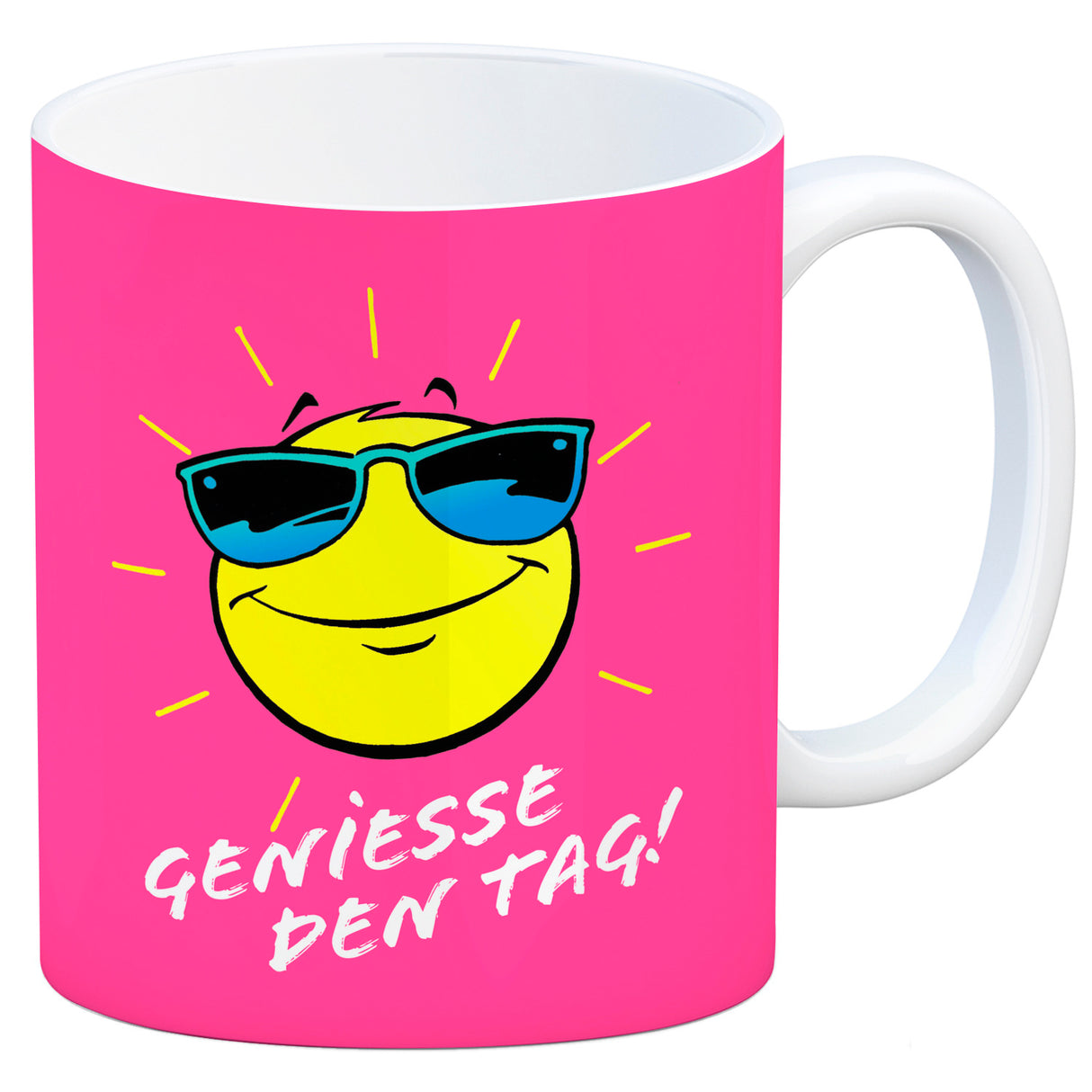 Geniesse den Tag! Kaffeebecher mit strahlender Sonne