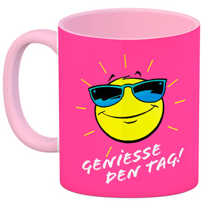 Geniesse den Tag! Kaffeebecher mit strahlender Sonne