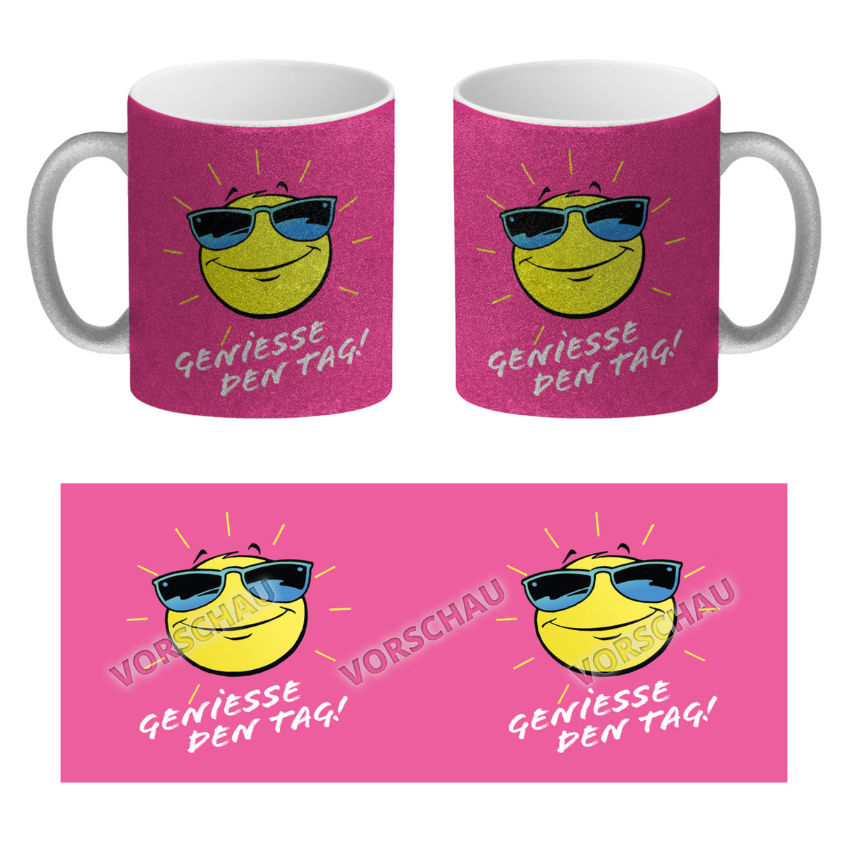 Geniesse den Tag! Kaffeebecher mit strahlender Sonne