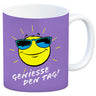 Geniesse den Tag! Kaffeebecher mit strahlender Sonne