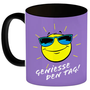 Geniesse den Tag! Kaffeebecher mit strahlender Sonne