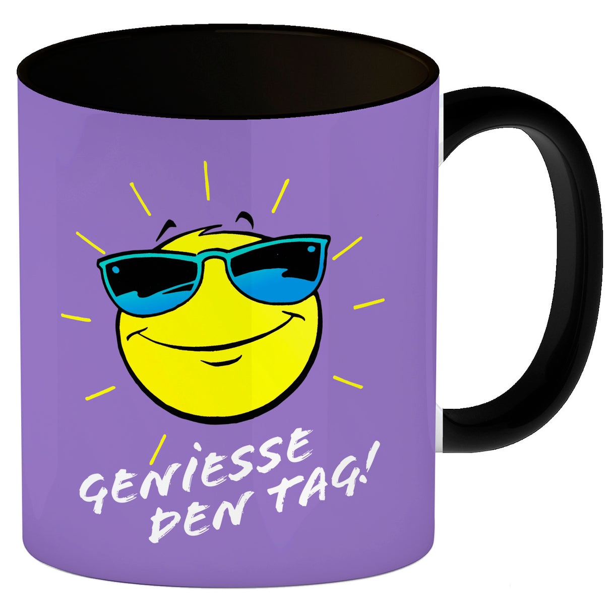 Geniesse den Tag! Kaffeebecher mit strahlender Sonne