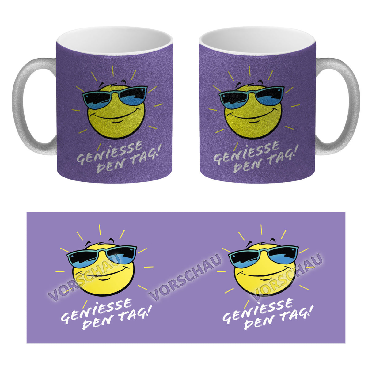Geniesse den Tag! Kaffeebecher mit strahlender Sonne