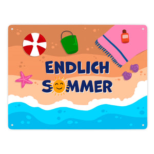Endlich Sommer Metallschild mit Strandmotiv