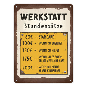 Werkstatt Stundensätze Metallschild in 15x20 cm