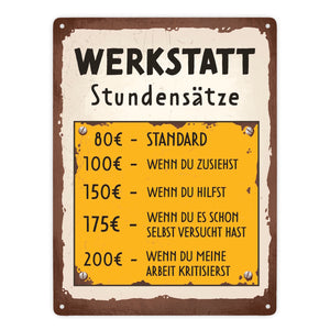 Werkstatt Stundensätze Metallschild in 15x20 cm