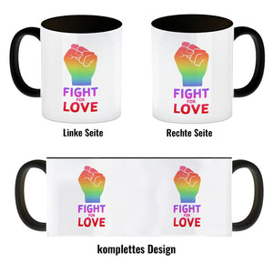 Fight for Love Kaffeebecher mit Faust in Regenbogenfarben
