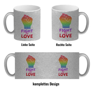Fight for Love Kaffeebecher mit Faust in Regenbogenfarben