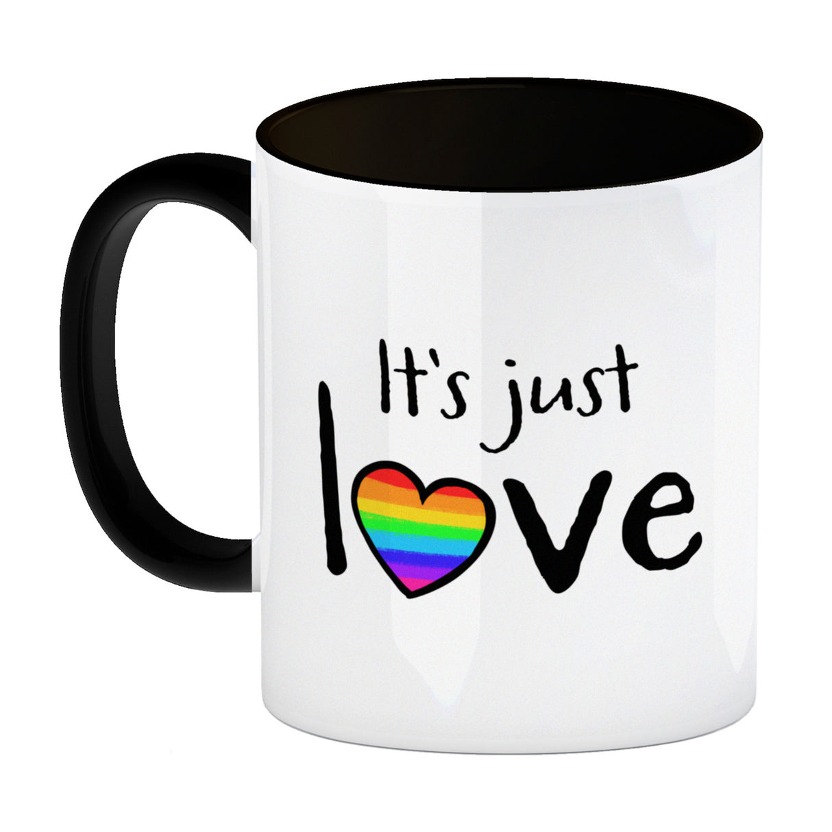 It's just love Kaffeebecher mit Herz in Regenbogenfarben