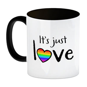 It's just love Kaffeebecher mit Herz in Regenbogenfarben