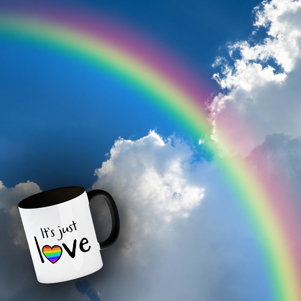 It's just love Kaffeebecher mit Herz in Regenbogenfarben