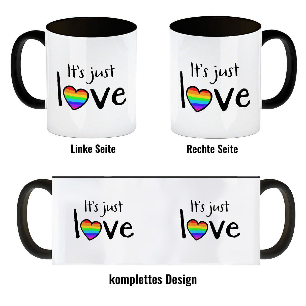 It's just love Kaffeebecher mit Herz in Regenbogenfarben