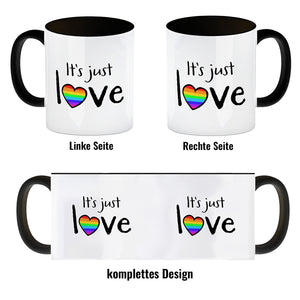 It's just love Kaffeebecher mit Herz in Regenbogenfarben
