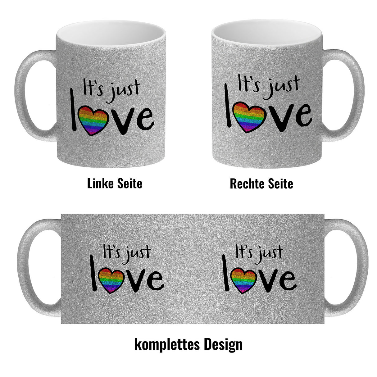It's just love Kaffeebecher mit Herz in Regenbogenfarben