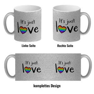 It's just love Kaffeebecher mit Herz in Regenbogenfarben