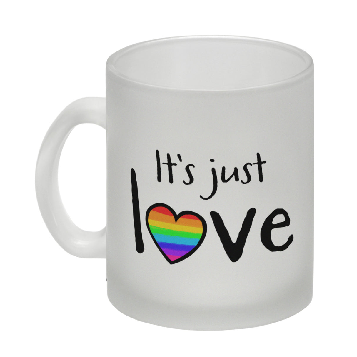 It's just love Kaffeebecher mit Herz in Regenbogenfarben