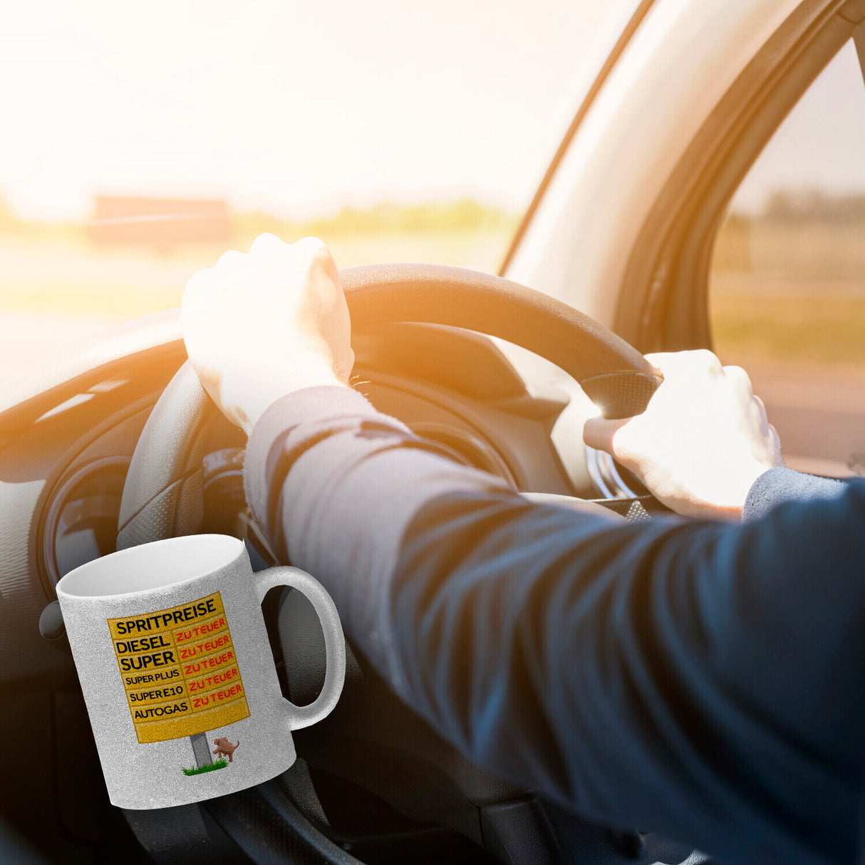 Spritpreise Anzeigetafel Kaffeebecher für Autofahrer