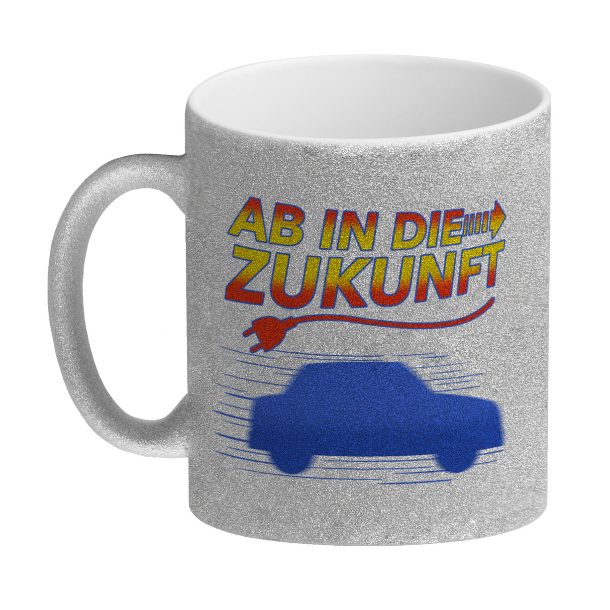 Ab in die Zukunft Elektroauto Kaffeetasse