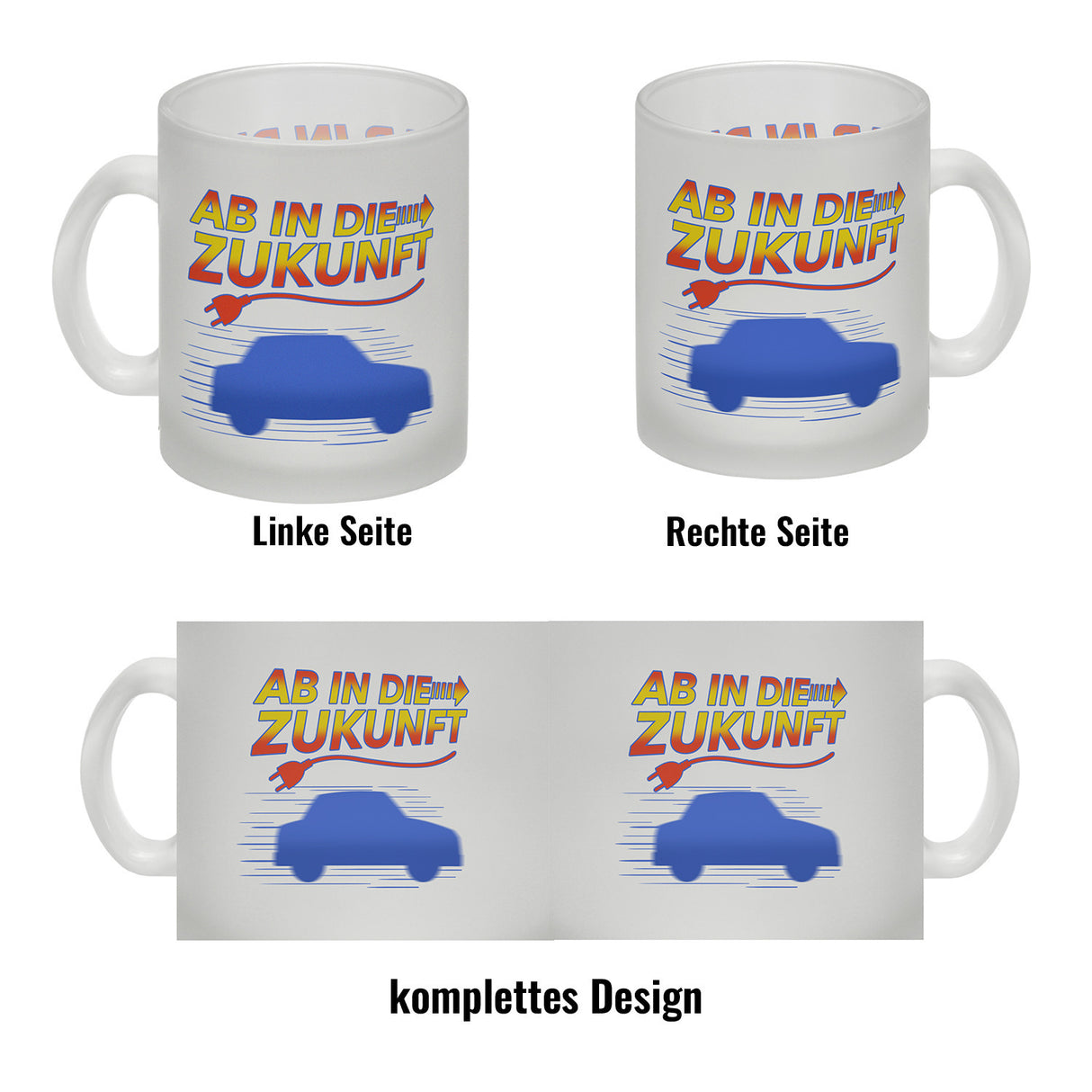 Ab in die Zukunft Elektroauto Kaffeetasse