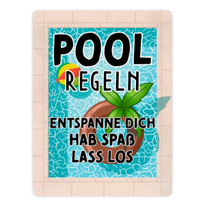 Poolregeln für Poolbesitzer Metallschild mit Schwimmring