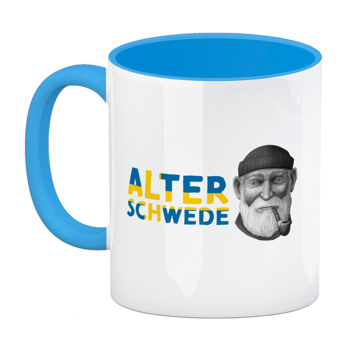 Alter Schwede Kaffeebecher in den Landesfarben Schwedens
