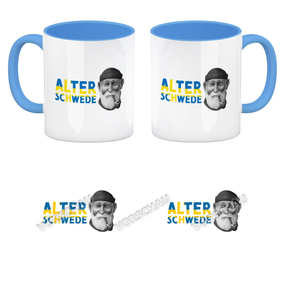 Alter Schwede Kaffeebecher in den Landesfarben Schwedens