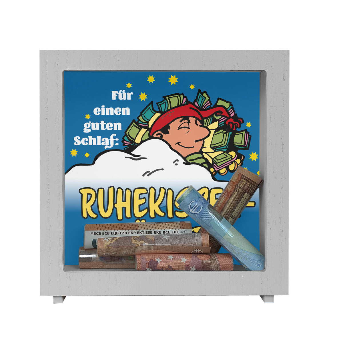 Ruhekissen-Füller Spardose zum Thema Sparen und Schlafen