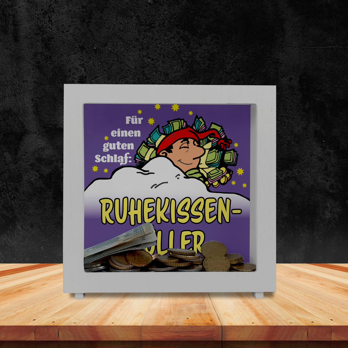 Ruhekissen-Füller Spardose zum Thema Sparen und Schlafen