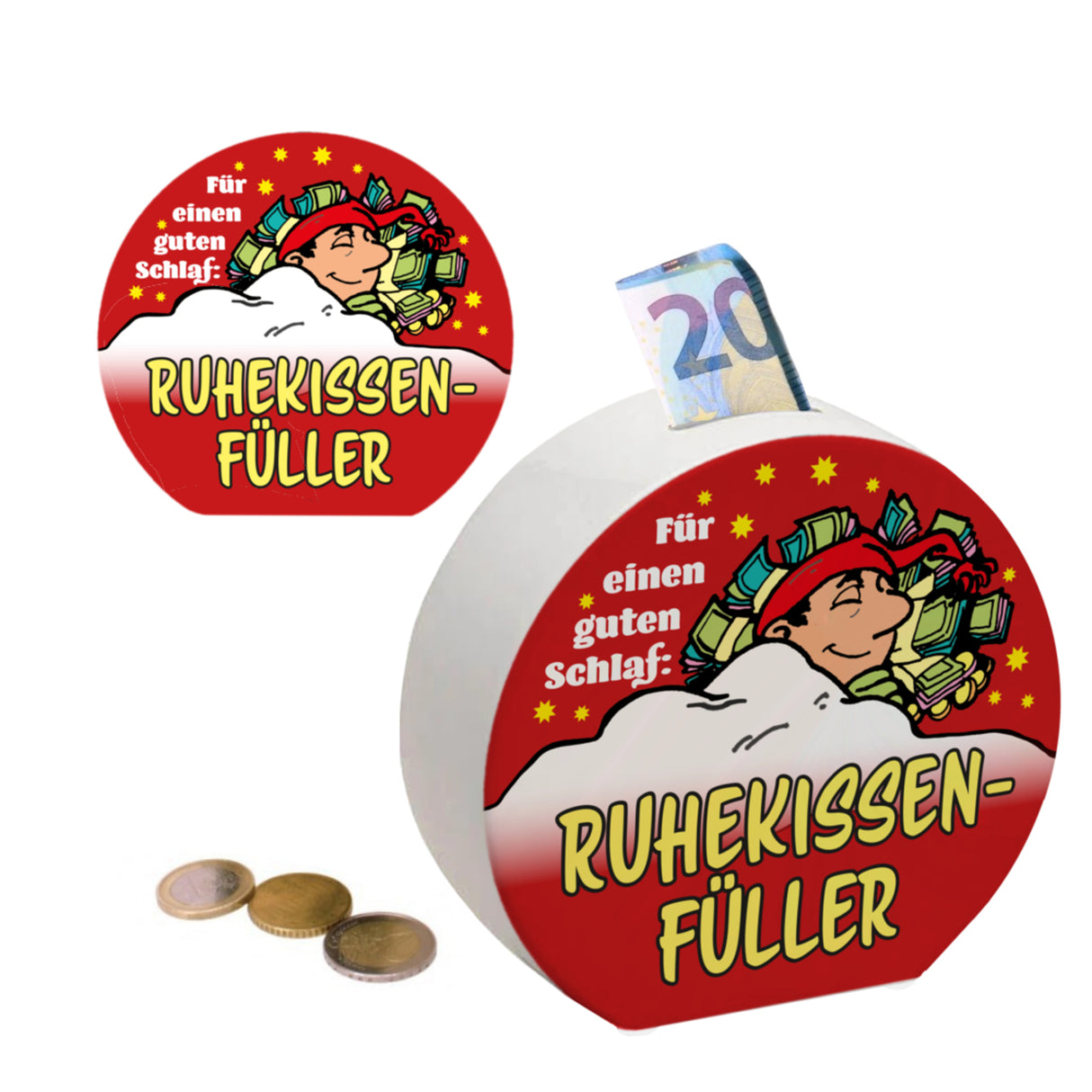 Ruhekissen-Füller Spardose zum Thema Sparen und Schlafen