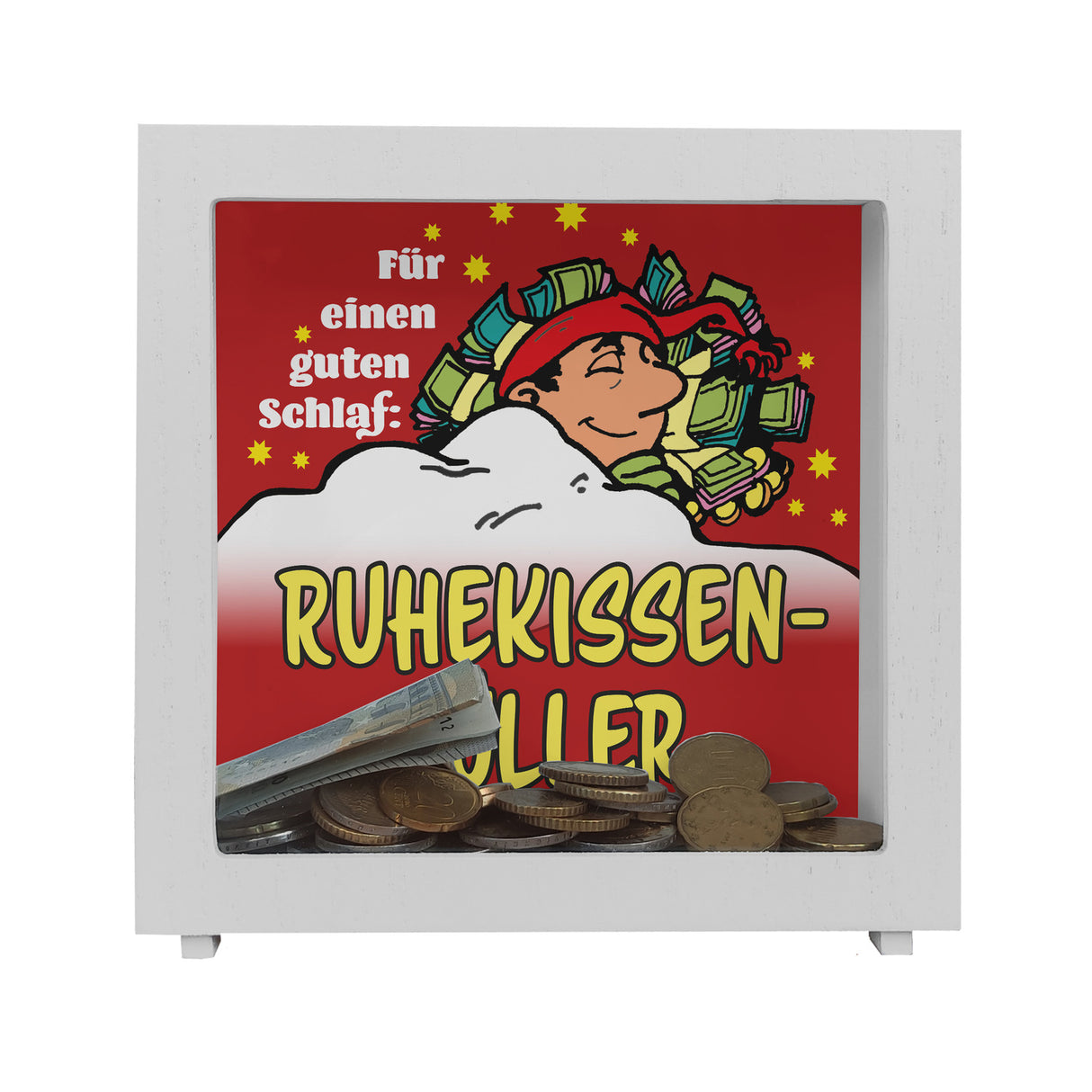 Ruhekissen-Füller Spardose zum Thema Sparen und Schlafen