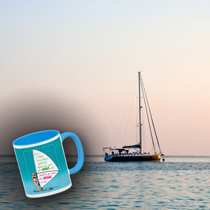Surferin Kaffeebecher mit Spruch auf dem Segel